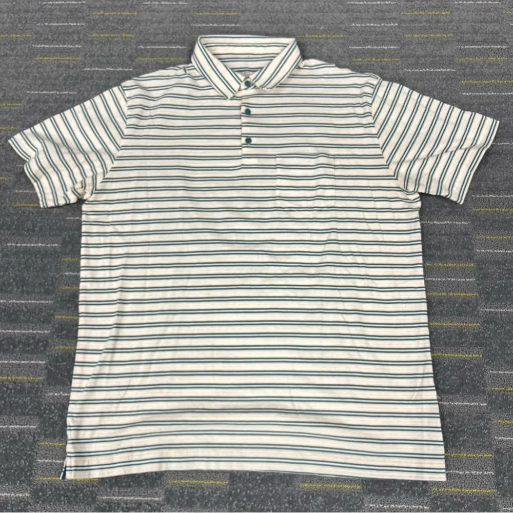 Patagonia Men's Squeaky Clean Polo Size XL Tan Green Striped Preppy Cotton EUC - Picture 2 of 9